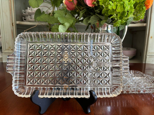 Vintage Pressed Glass Snack Trays (Set of 8) | Beaded Edge & Ribbed Design | Mid-Century Entertaining