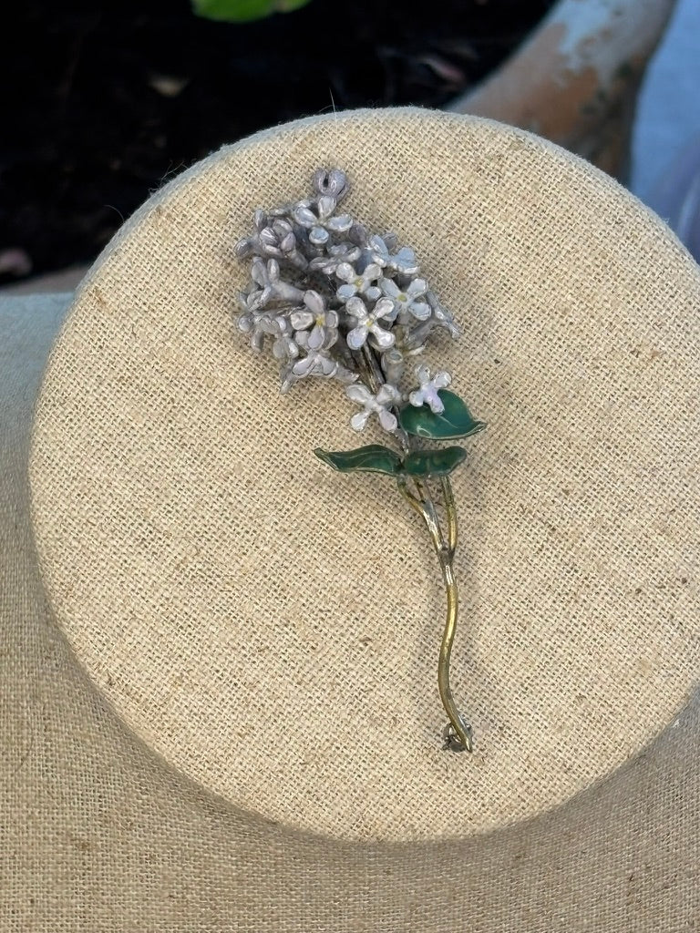 Vintage Enamel Lilac Spray Stick Pin | Mid-Century Floral Lapel or Hat Pin