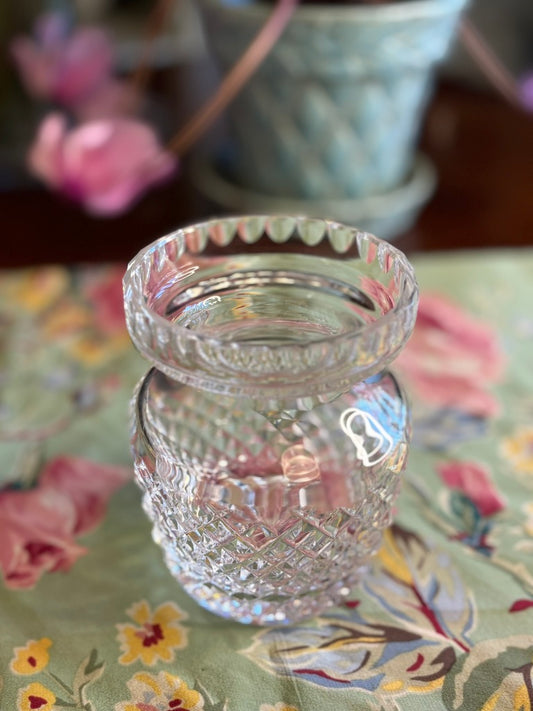 Waterford Signed Cut Crystal Vase / Rose Bowl — Diamond Cut Pattern
