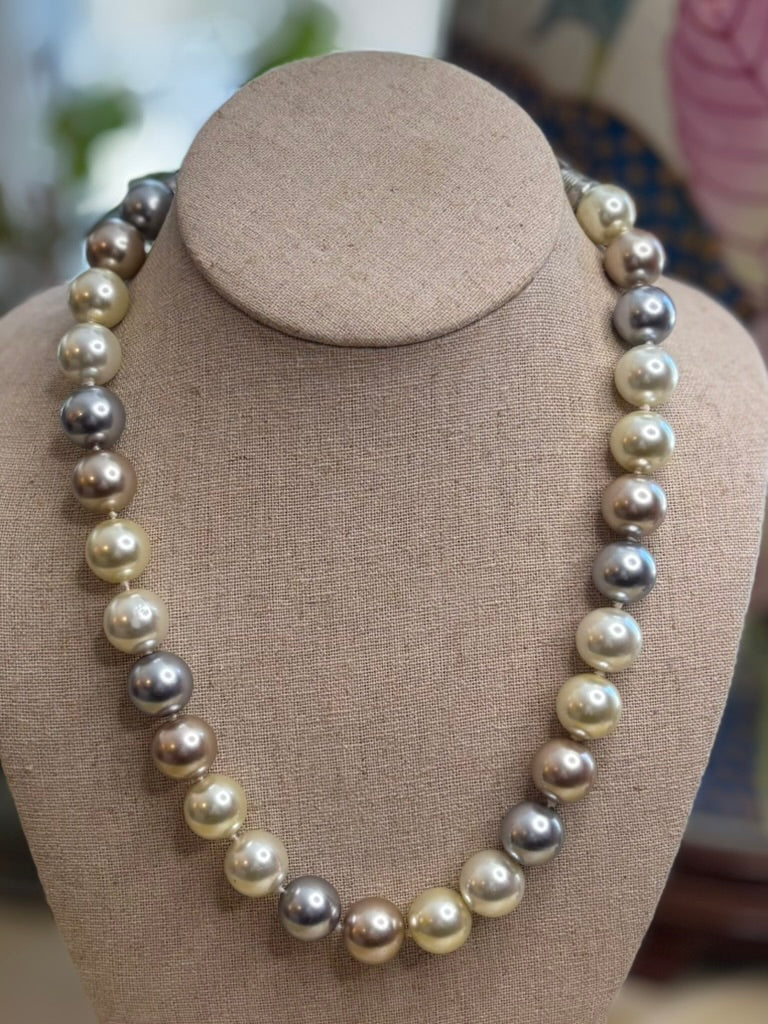 Kissaka Multicolor Pearl Necklace | Champagne, Silver & Cream Simulated Pearls | 20"