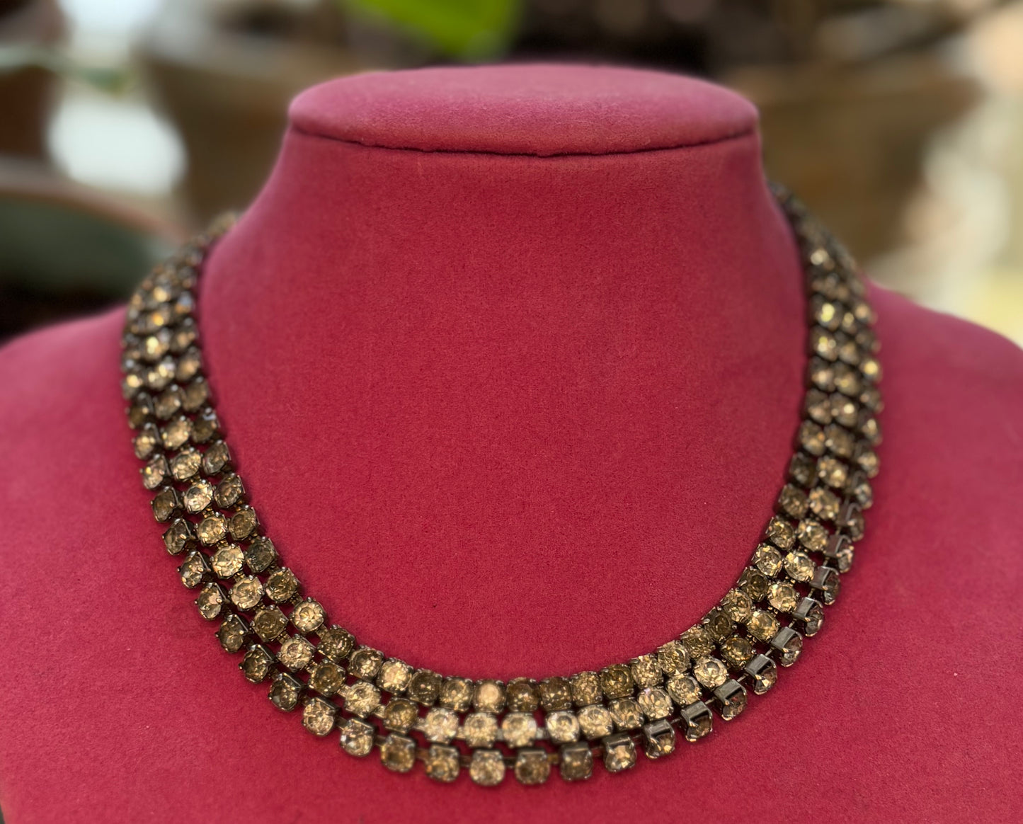 Vintage Triple Row Rhinestone Collar Necklace | Mid-Century Glamour