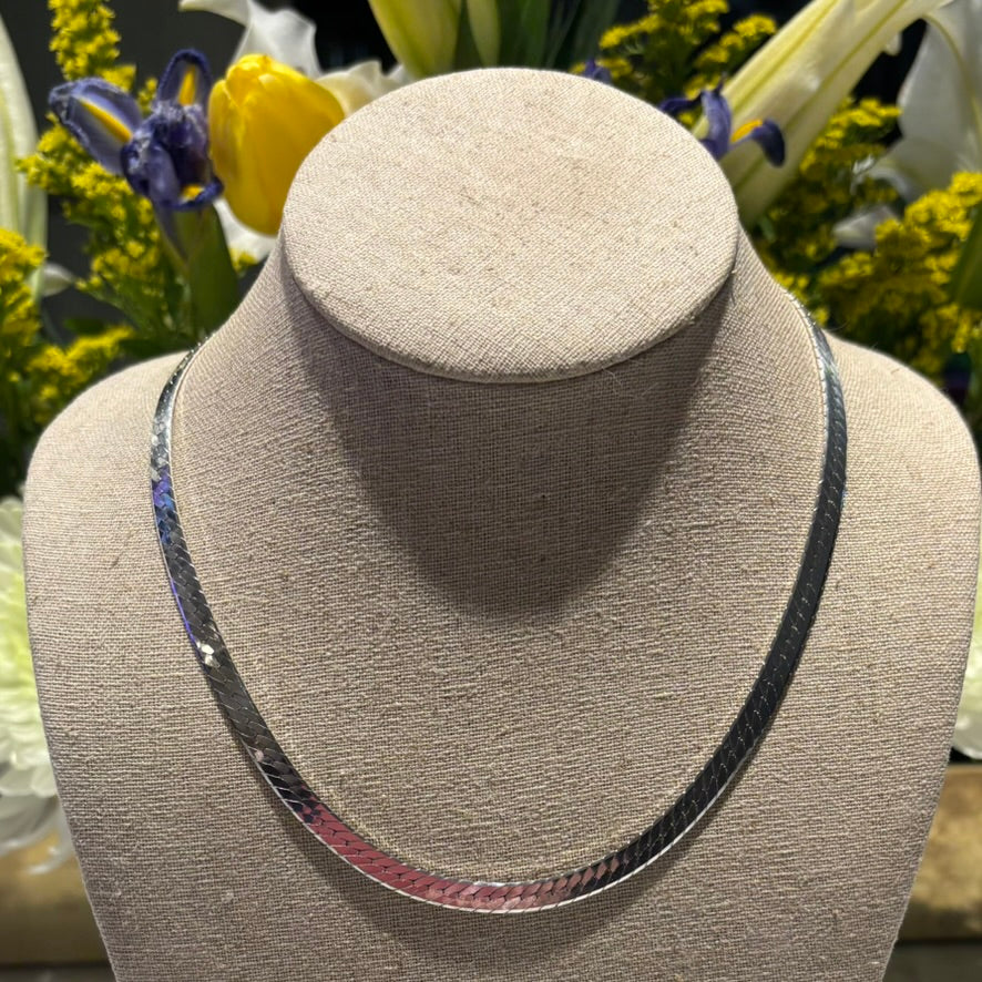 Vintage Sterling Silver Herringbone Necklace 18" 925 | Italy Style Chain