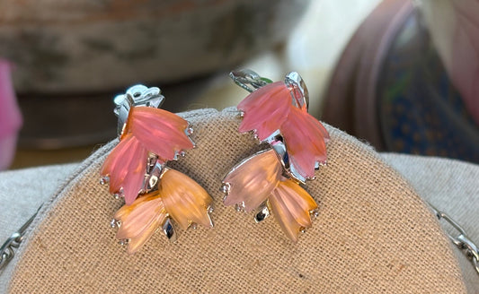 Vintage Coro Thermoset Floral Necklace & Earrings Set | Pink Mid-Century Demi-Parure, Signed