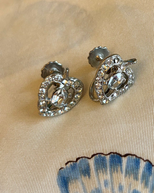 Vintage 1950s Rhinestone Screw Back Earrings | Petite Silver Tone Mid-Century Sparkle