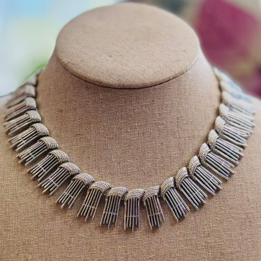 Signed Sarah Coventry Vintage 1970s Silver Fringe Bib Statement Necklace