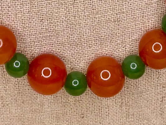 Vintage Carnelian & Green Aventurine Gemstone Necklace with 14K Gold Clasp