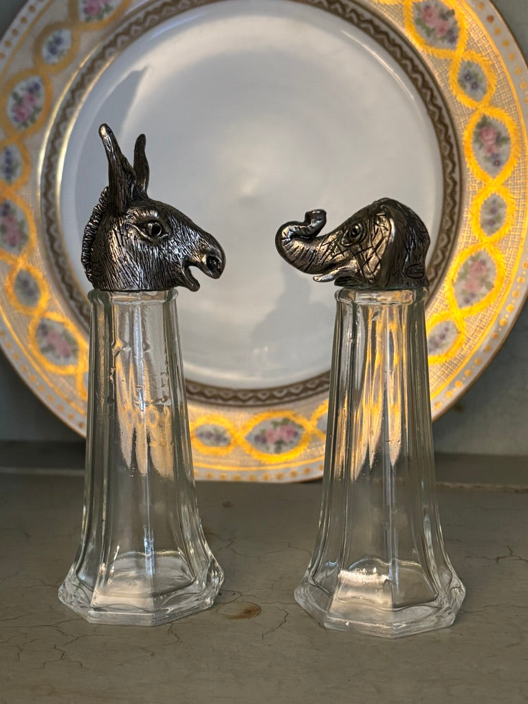 Vintage Donkey & Elephant Figural Salt & Pepper Shakers | Political Novelty Tabletop | Contemporary Americana
