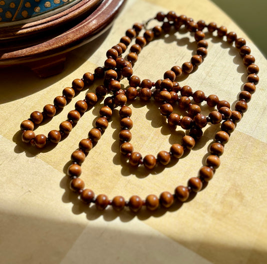 Vintage 1970s Wooden Bead Necklace | Long Single Strand Natural Wood | Boho Classic