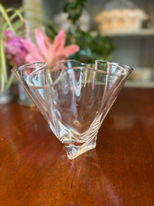 Signed Steuben Crystal Handkerchief Vase — Sculptural Mid-Century Clear Glass
