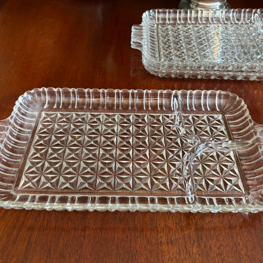Vintage Pressed Glass Snack Trays (Set of 8) | Beaded Edge & Ribbed Design | Mid-Century Entertaining