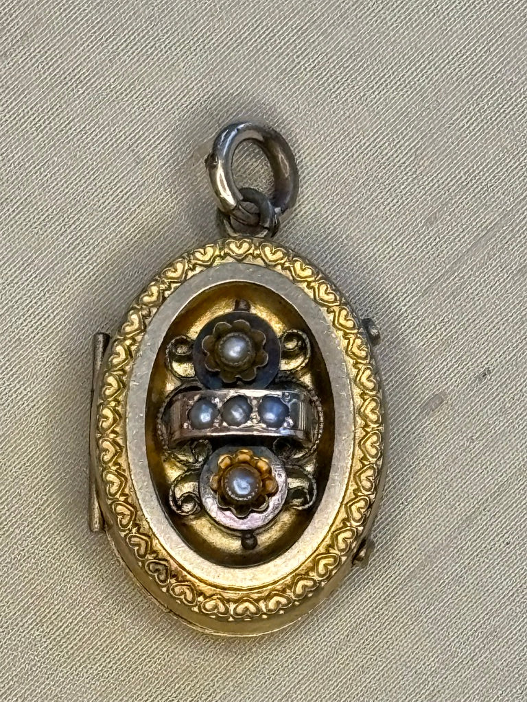 Victorian 14K Gold-Filled Seed Pearl Locket | Etruscan Revival Motif, c. 1890
