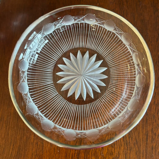Vintage Cut Crystal Wine Coaster with Silverplate Rim • Starburst Base • 5.25” Elegant Barware
