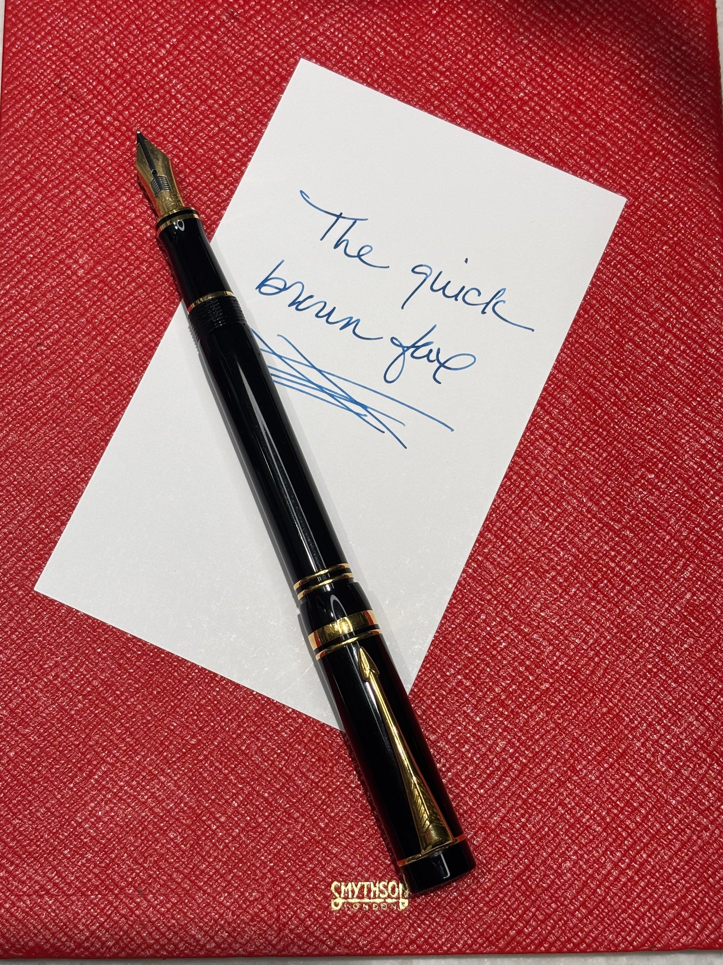 Parker Duofold Mk I International Fountain Pen — Black/Gold, 18K Fine Nib, c. 1990–1995