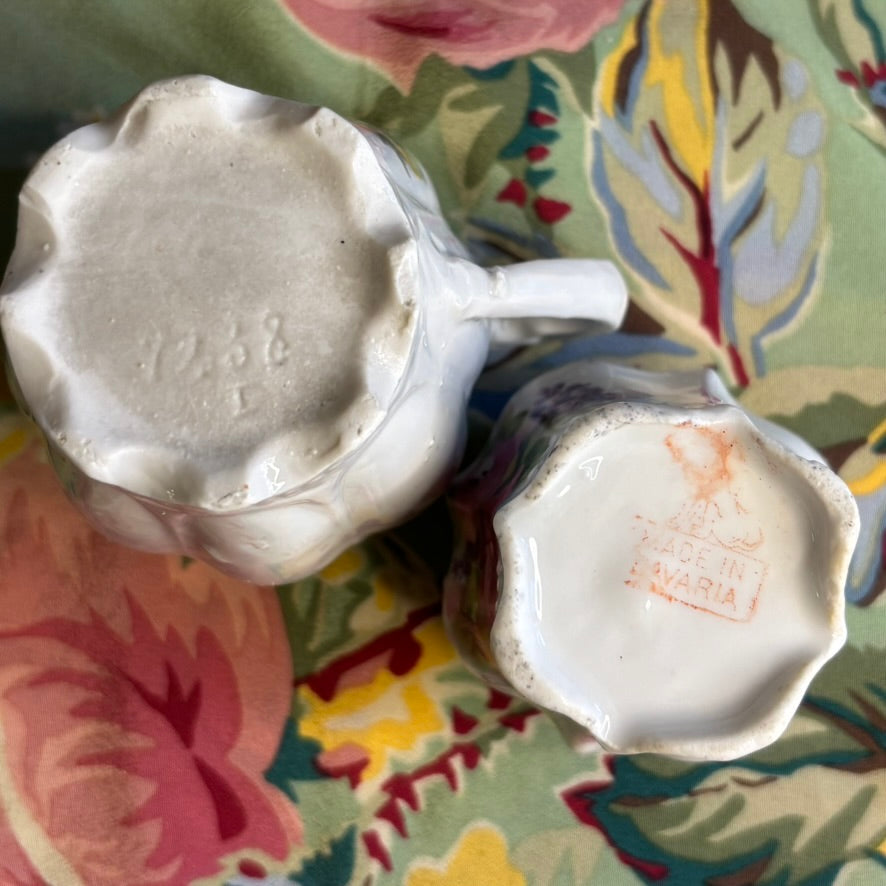 Vintage Mini Creamer & Sugar Set | Floral Porcelain | Made in Bavaria Germany | Embossed Relief