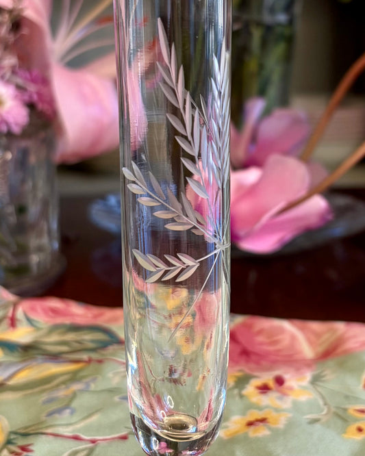 Vintage Webster Sterling Bud Vase with Etched Glass Wheat Motif | Mid Century Silver Accent