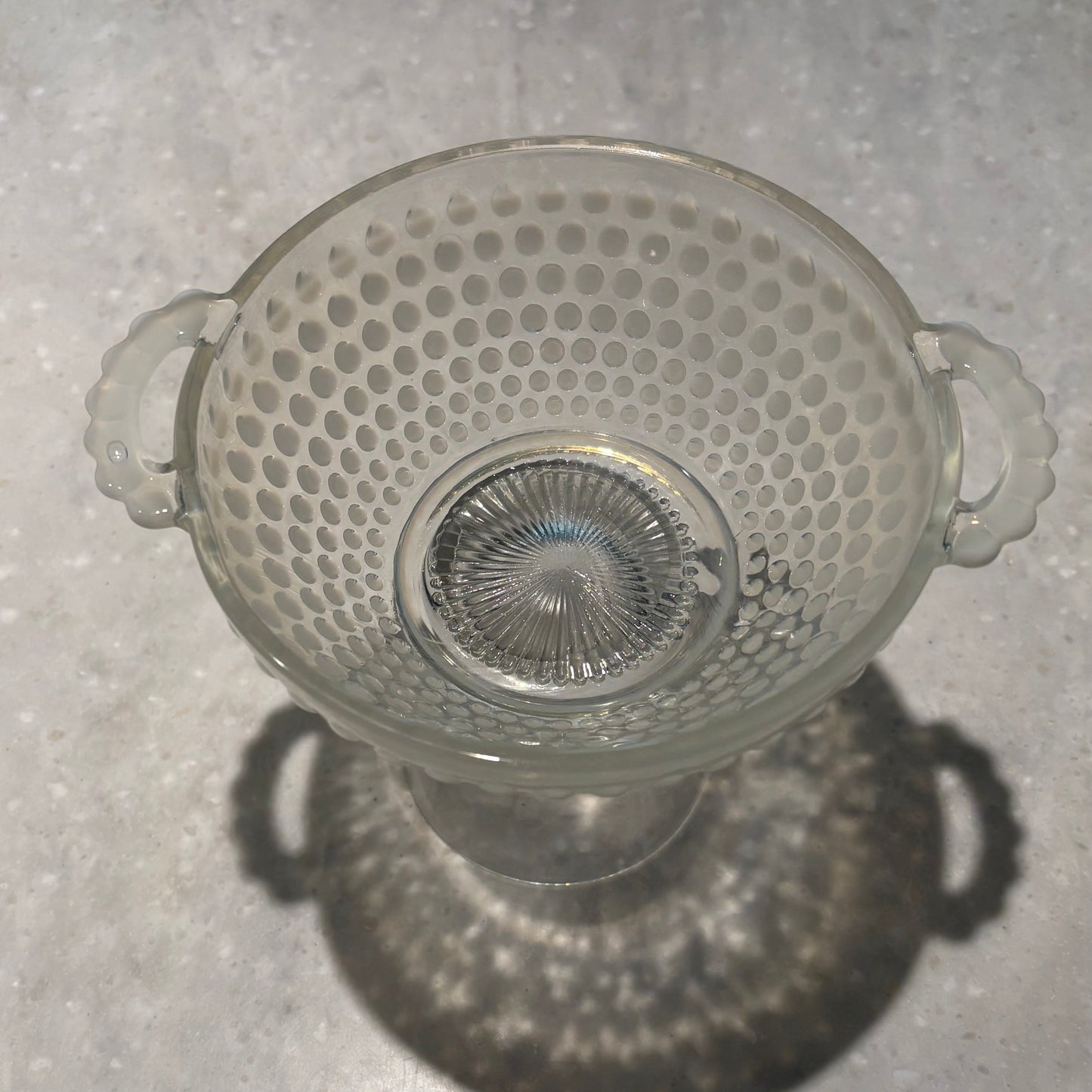 Vintage Fenton Hobnail Milk Glass Double Handled Bowl | Opalescent White Art Glass | 6"