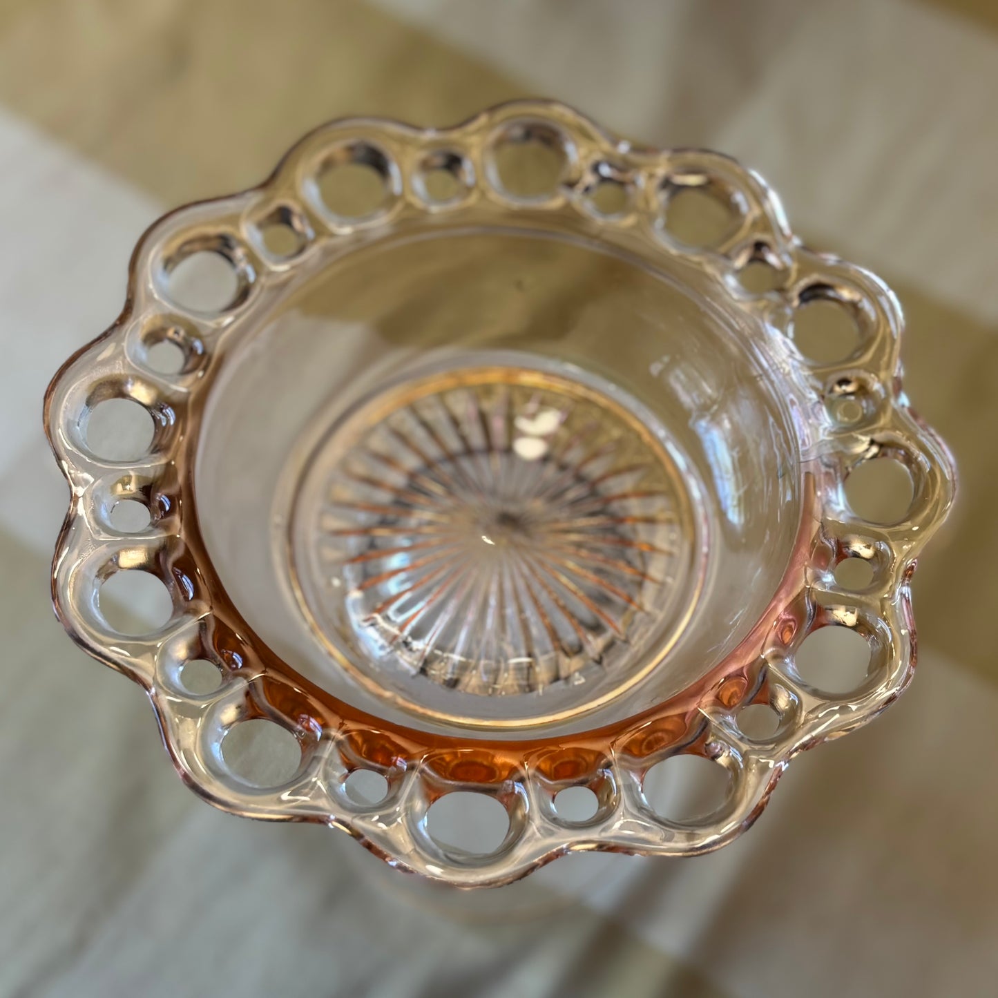 Vintage Anchor Hocking Old Colony Pink Depression Glass Lace Edge Bowl
