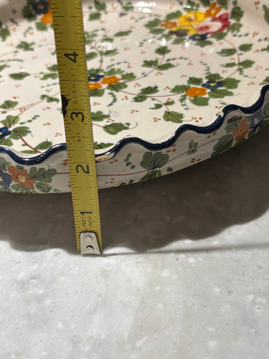 Vintage Galileo Brand Salami Italian Floral Serving Platter Blue Handles 12″
