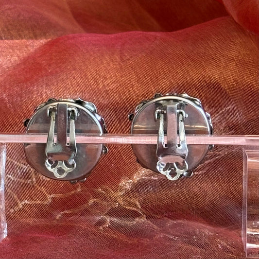 Vintage Silver Tone Grape Cluster Clip Earrings | Sculptural Vine Motif | Mid-Century Statement