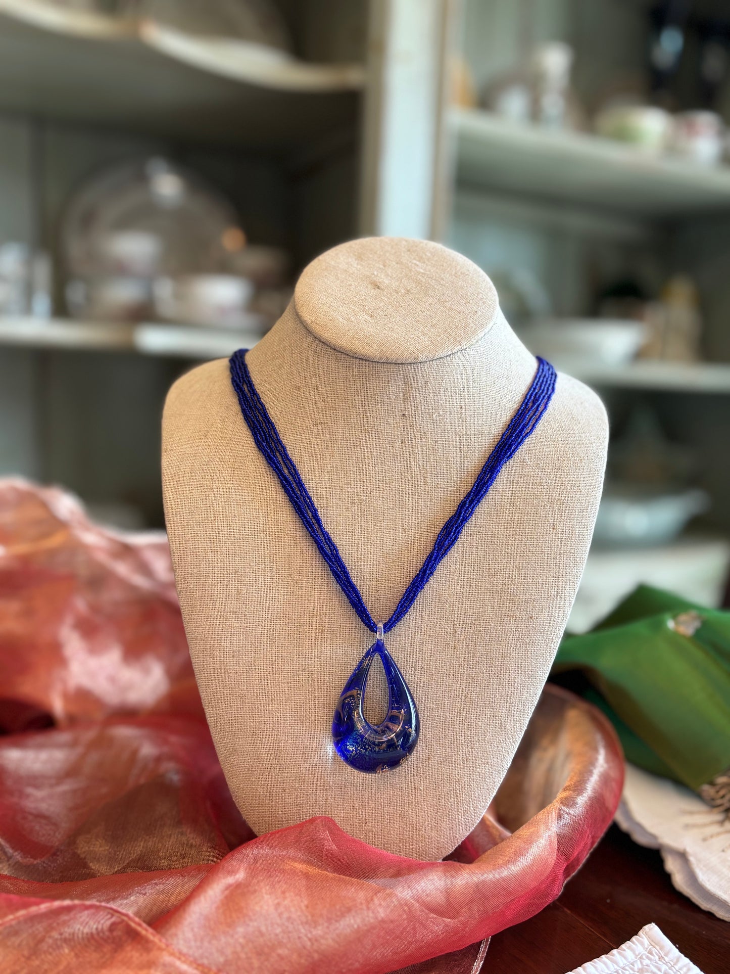 Murano Glass Cobalt Blue Aventurine Pendant Necklace | Italy