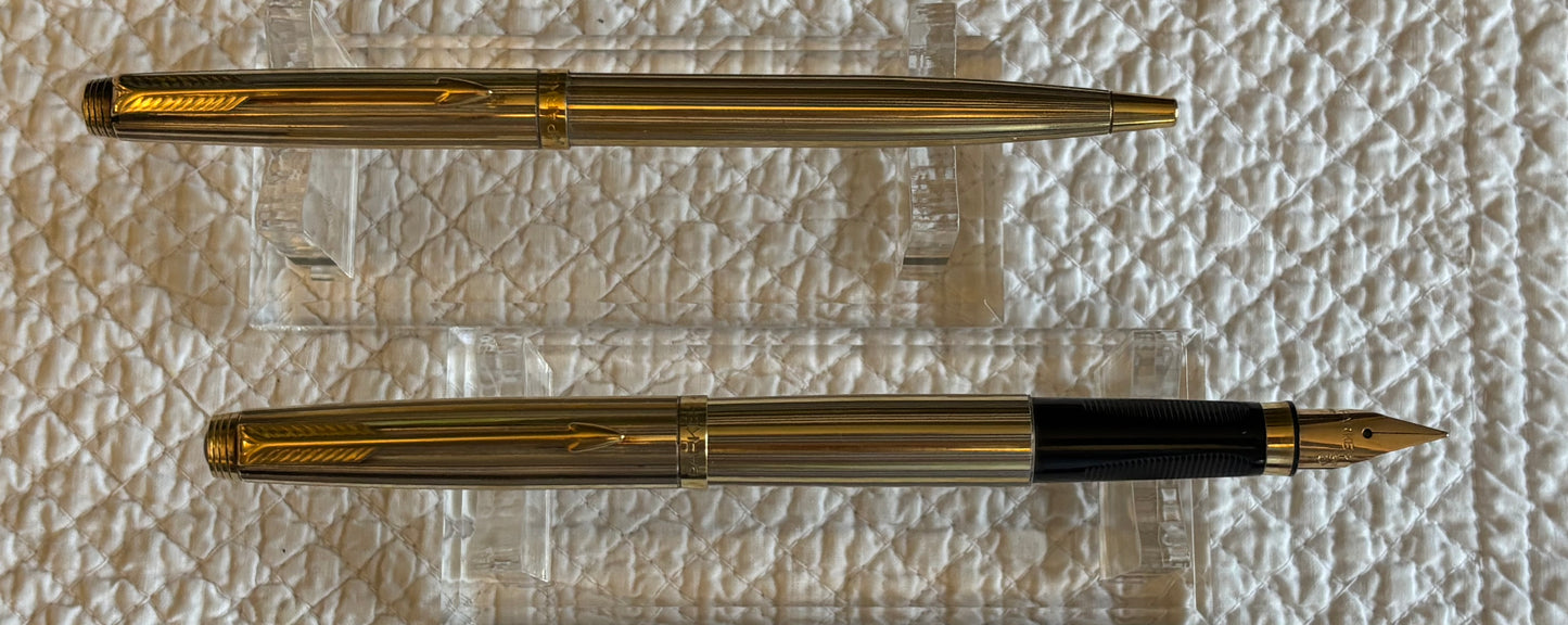 Parker 75 Florence Sterling Vermeil Pen Set | Argent Massif | 18K Medium Nib | Fountain Pen & Ballpoint in Original Box