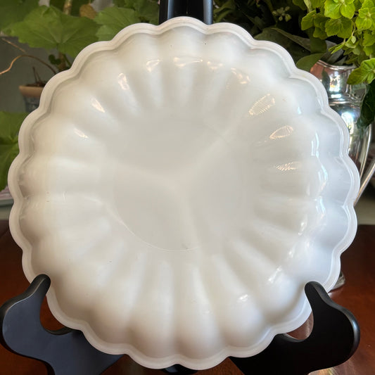 Vintage Anchor Hocking Fire-King Milk Glass Divided Relish Tray | Gold Beaded Rim | c. 1950s–1960s