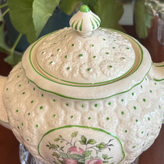 Vintage Hand-Painted Japanese Ceramic Teapot | Fruit Motif Barbotine Style