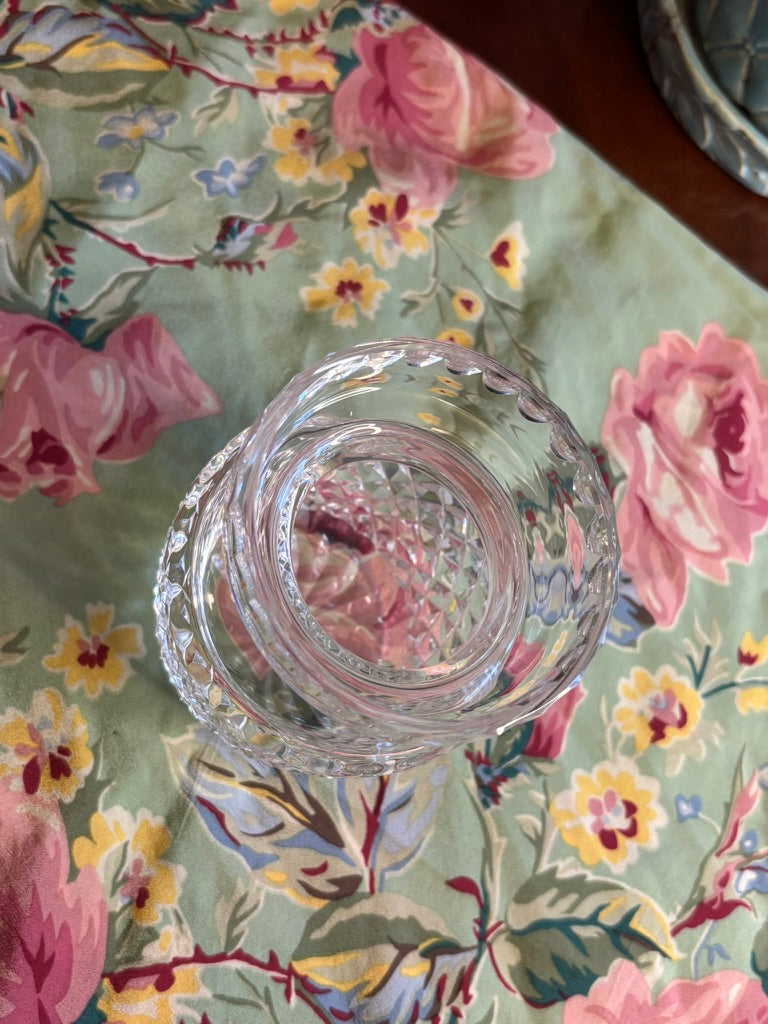 Waterford Signed Cut Crystal Vase / Rose Bowl — Diamond Cut Pattern