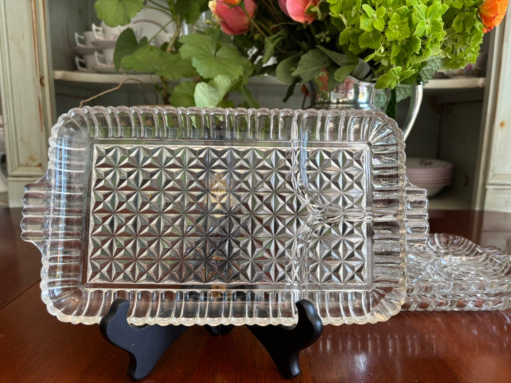 Vintage Pressed Glass Snack Trays (Set of 8) | Beaded Edge & Ribbed Design | Mid-Century Entertaining