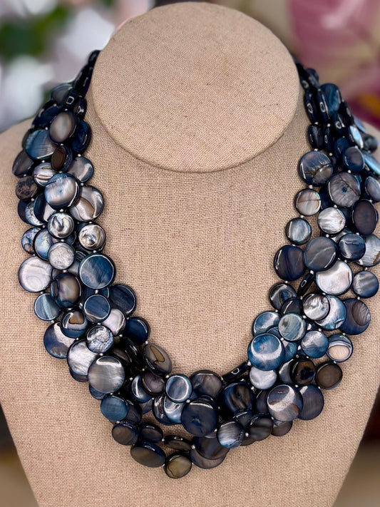 Vintage Mother-of-Pearl Statement Necklace | Multi-Strand Shell | Evergreen & Company