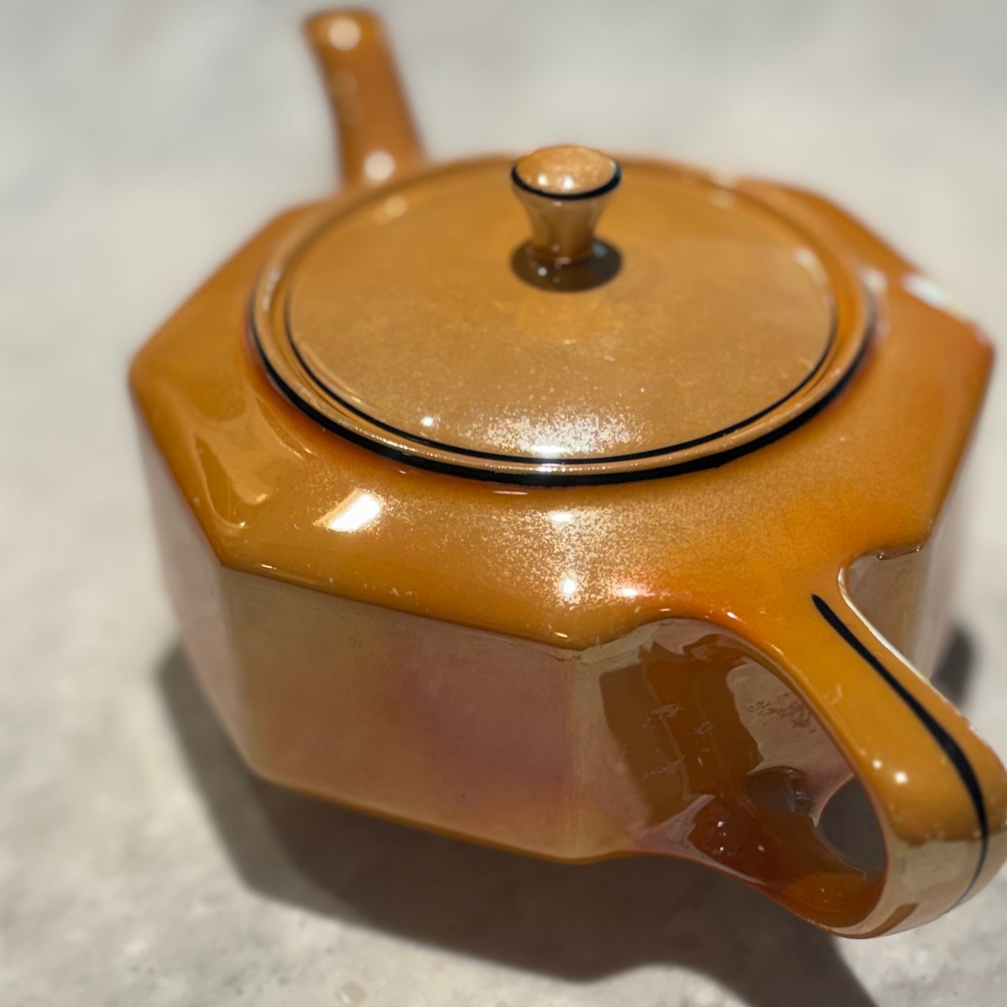 Vintage Steubenville Pottery Octagonal Teapot | Art Deco Modernist Brown Luster Glaze | Geometric Ceramic Tea Pot
