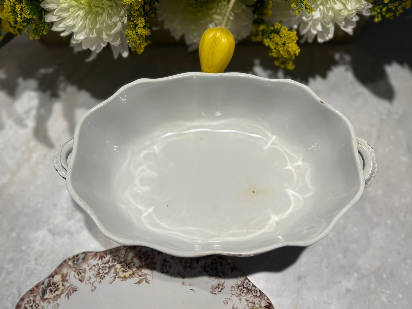 Vintage Johnson Brothers “Pansy” Covered Serving Dish | Brown Transferware Floral | England