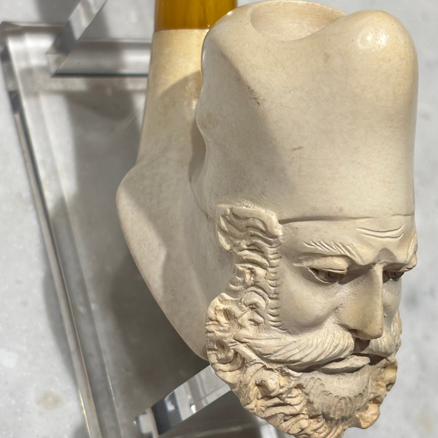 Vintage Turkish Block Meerschaum Figural Pipe Sultan Head 6" Unsmoked Look