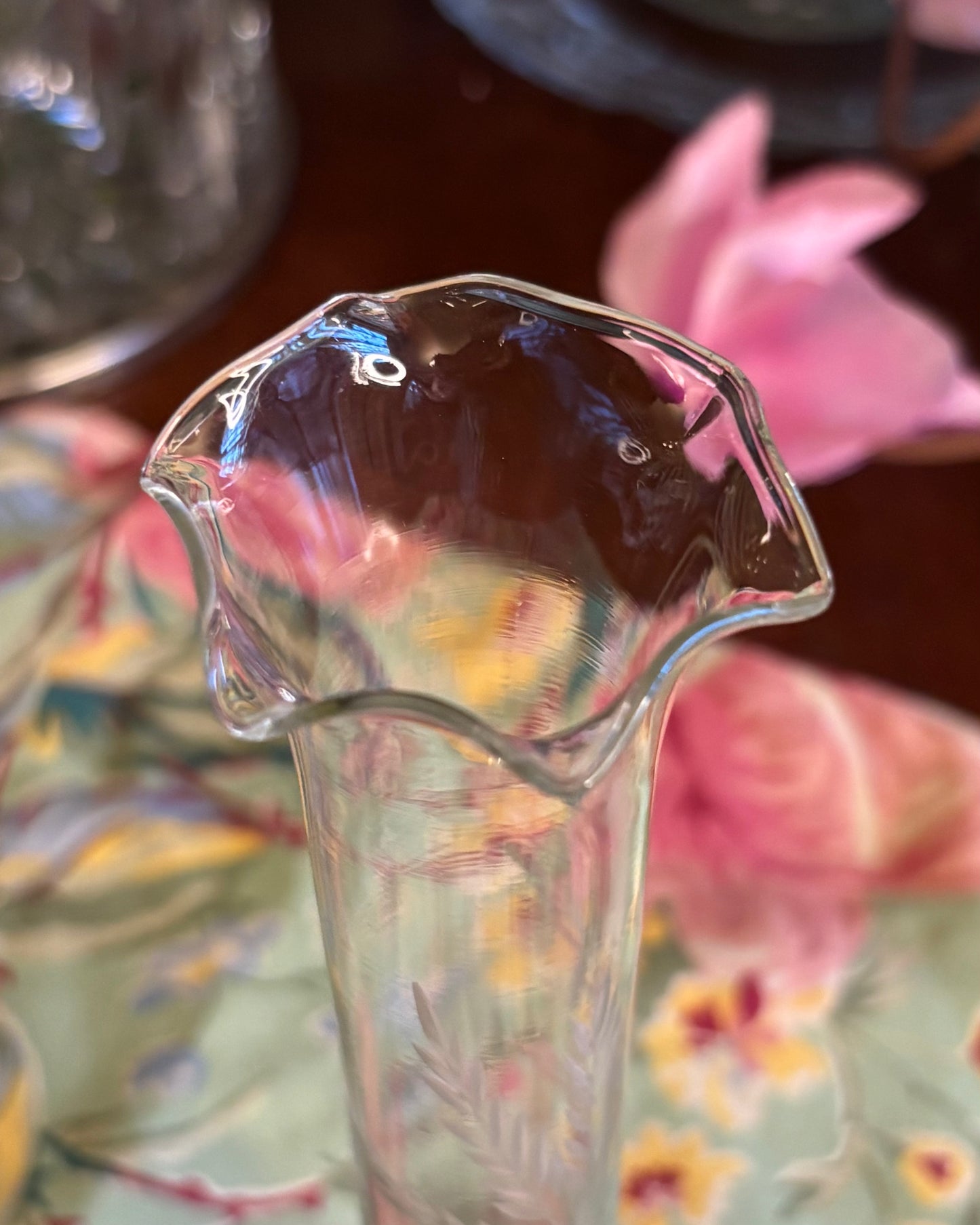 Vintage Webster Sterling Bud Vase with Etched Glass Wheat Motif | Mid Century Silver Accent