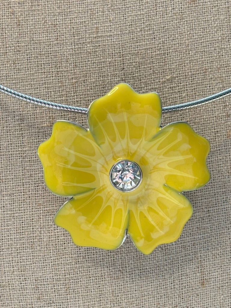 Vintage Yellow Enamel Floral Jewelry Set | Necklace, Bracelet & Earrings | Mid-Century Rhinestone Parure