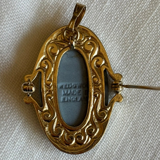 Vintage Wedgwood Blue Jasperware Cameo Pendant Brooch | Made in England | Classical Relief Jewelry