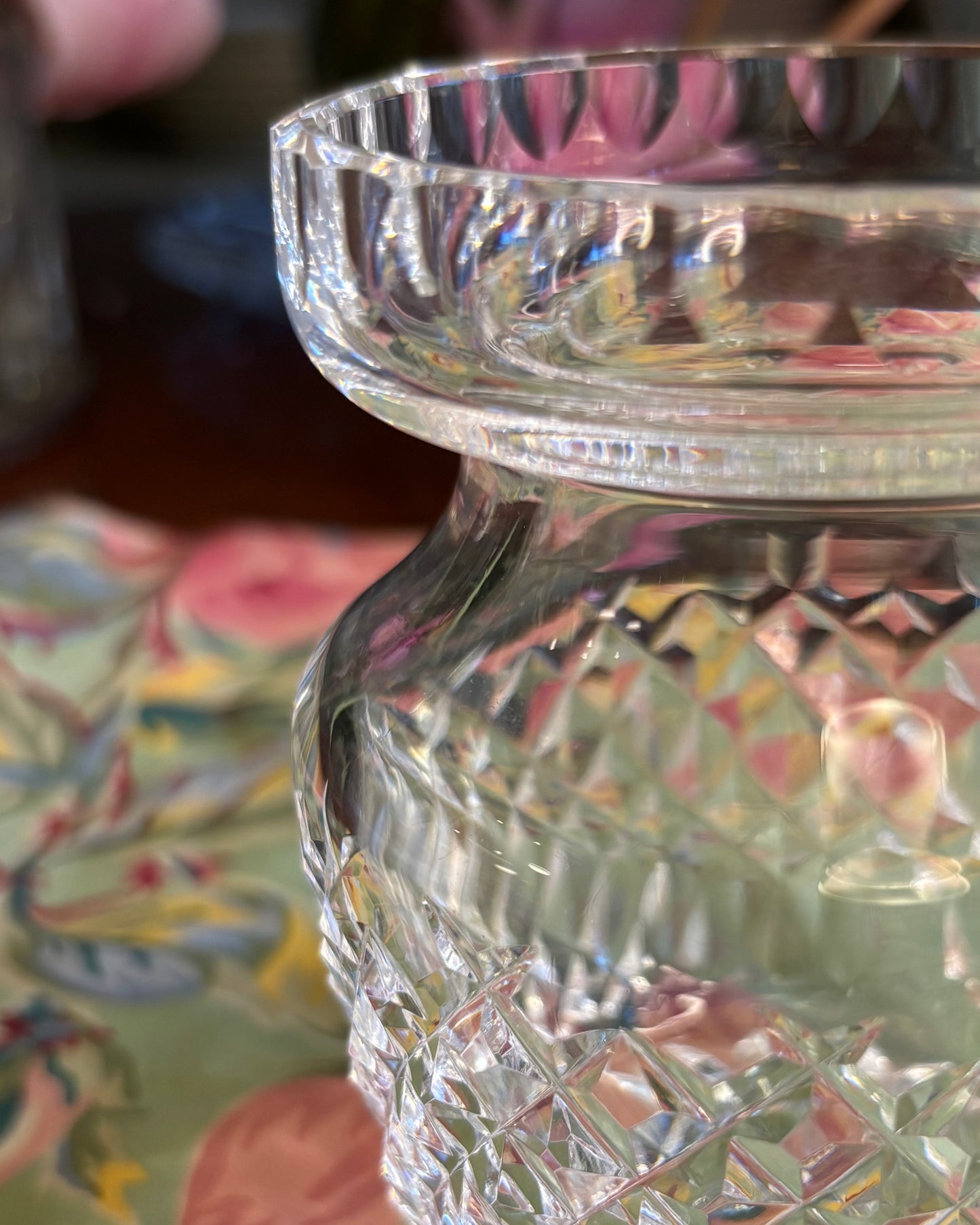 Waterford Signed Cut Crystal Vase / Rose Bowl — Diamond Cut Pattern