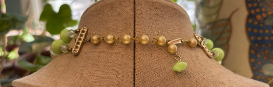 Vintage Mid-Century Double Strand Lucite Necklace – Celadon Green & Champagne Pearl Beads, Hong Kong