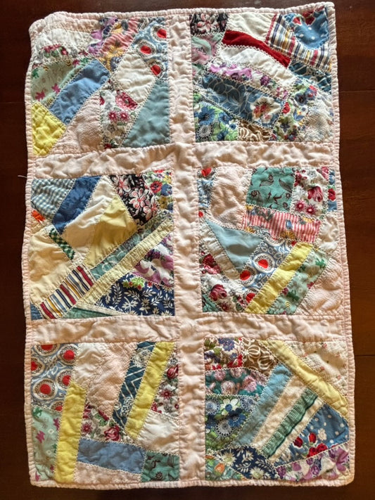 Vintage Cradle Quilt | Patchwork Feedsack Florals & Pastels | Handcrafted Cotton | 23" x 34.5"