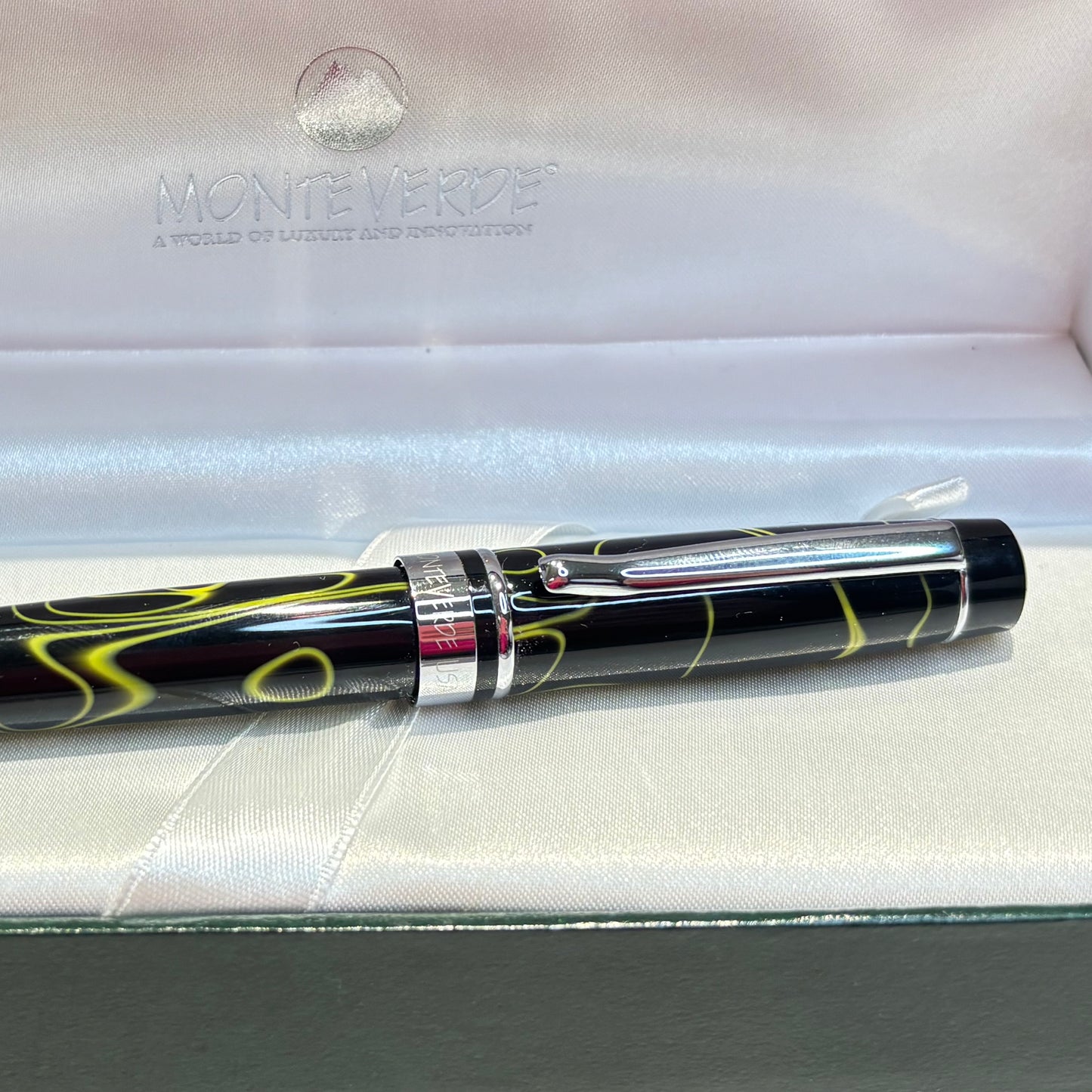 Monteverde Prima Rollerball Pen | Black & Yellow Swirl Acrylic Resin | New Old Stock in Box