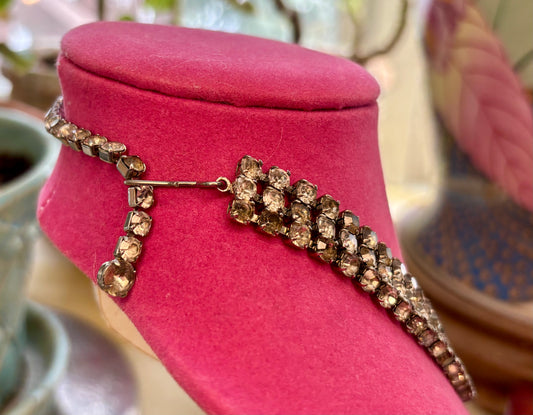 Vintage Triple Row Rhinestone Collar Necklace | Mid-Century Glamour