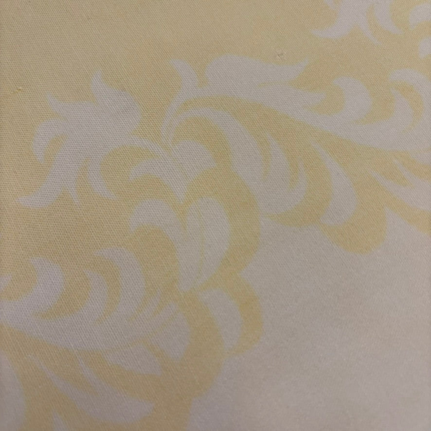 Vintage Pale Yellow Damask Tablecloth | Soft Washed Cotton Blend | Tonal Scroll Border | 48 x 52