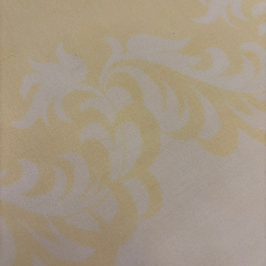 Vintage Pale Yellow Damask Tablecloth | Soft Washed Cotton Blend | Tonal Scroll Border | 48 x 52