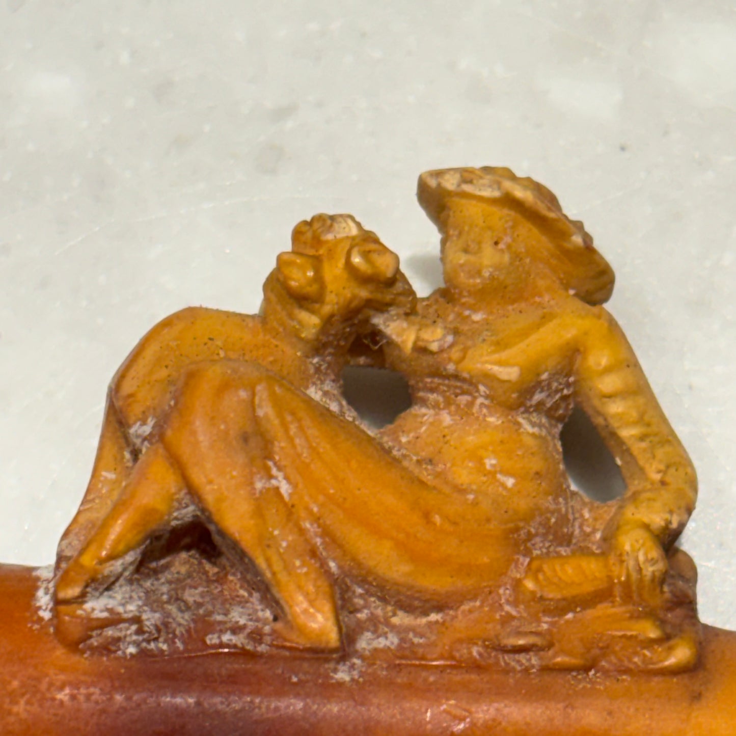 Antique Austrian Figural Meerschaum Pipe with Mythological Satyr & Reclining Woman | Original Amberoid Mouthpiece & Leather Case | c. 1890–1910