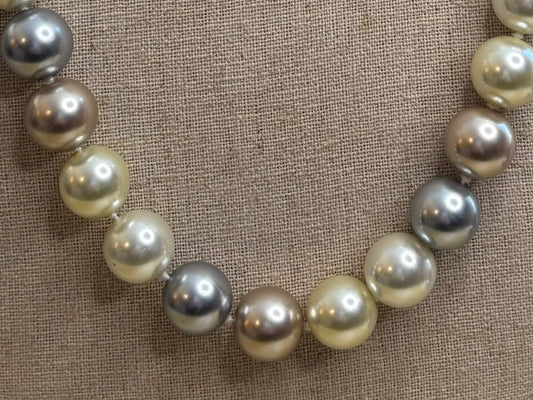 Kissaka Multicolor Pearl Necklace | Champagne, Silver & Cream Simulated Pearls | 20"