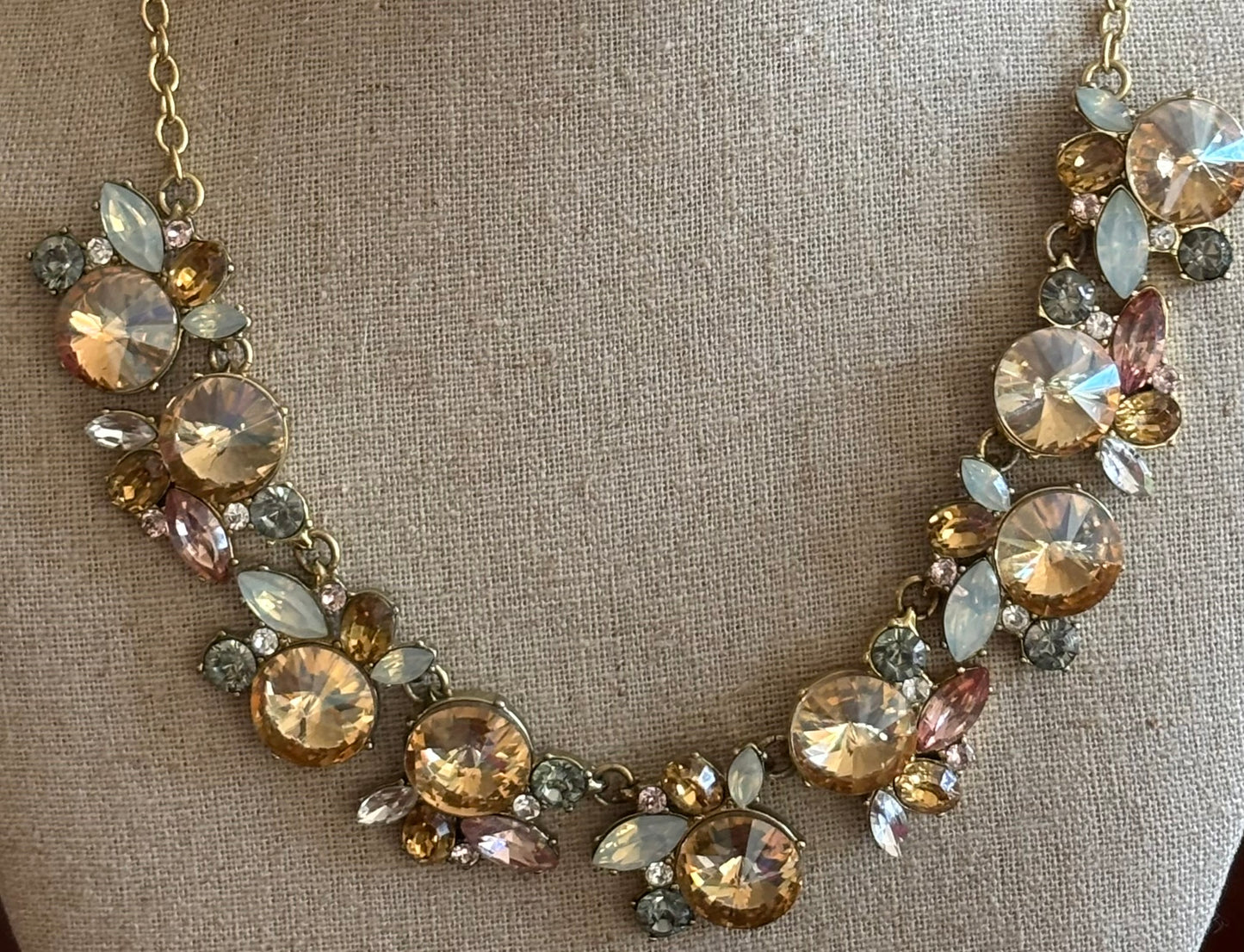 BaubleBar Crystal Statement Necklace Gold Tone Champagne Opalescent Rhinestones