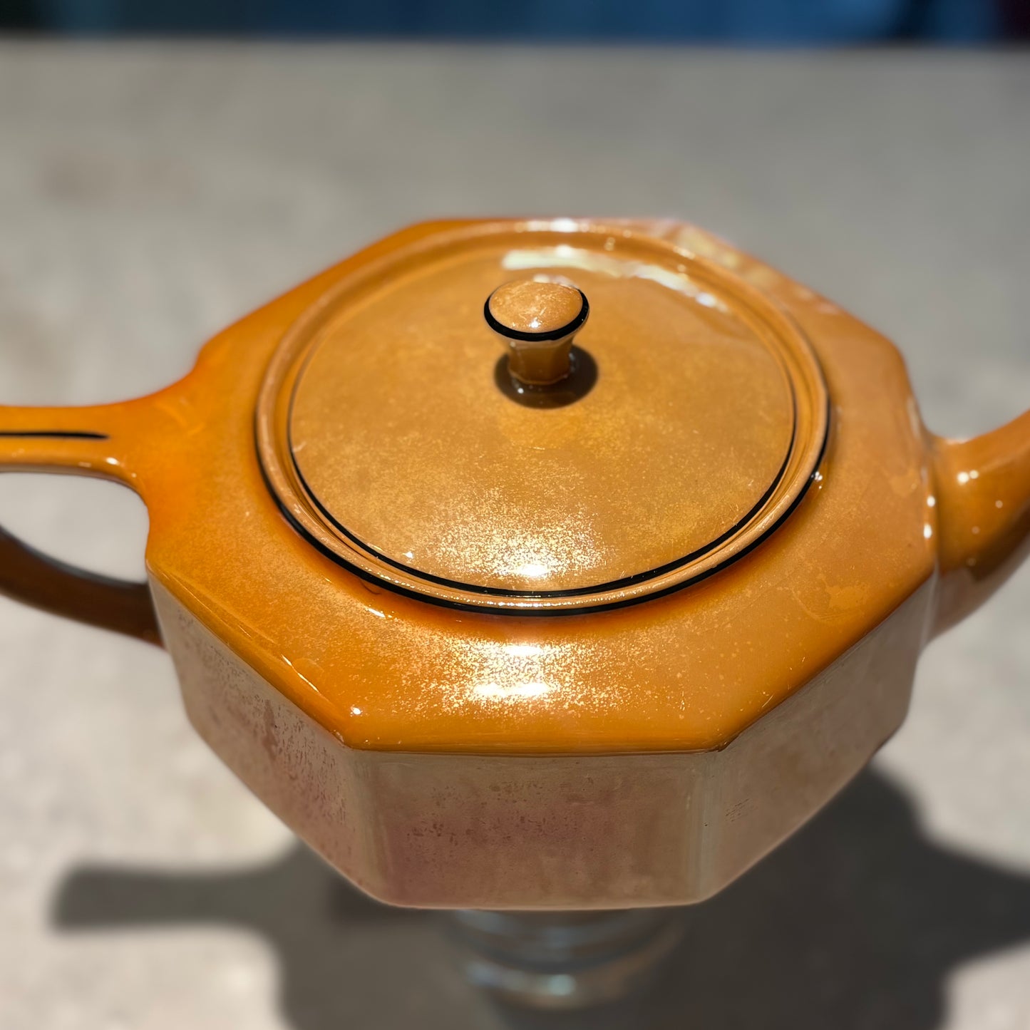 Vintage Steubenville Pottery Octagonal Teapot | Art Deco Modernist Brown Luster Glaze | Geometric Ceramic Tea Pot