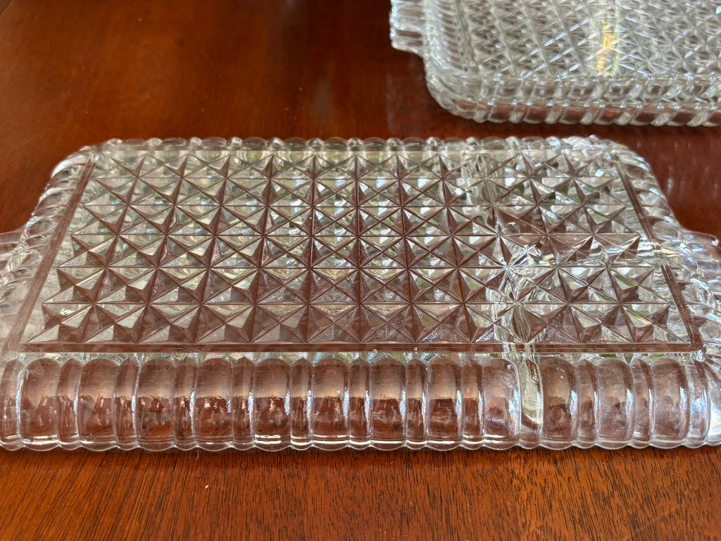 Vintage Pressed Glass Snack Trays (Set of 8) | Beaded Edge & Ribbed Design | Mid-Century Entertaining