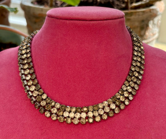 Vintage Triple Row Rhinestone Collar Necklace | Mid-Century Glamour