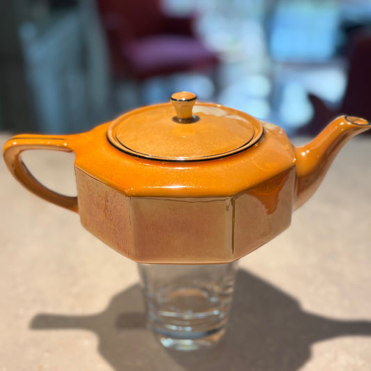 Vintage Steubenville Pottery Octagonal Teapot | Art Deco Modernist Brown Luster Glaze | Geometric Ceramic Tea Pot